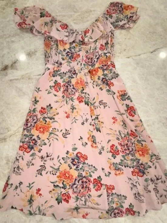 Rebecca Taylor Marlena Ruffle Silk Midi Dress Dusty Rose / Tea Rose Pink, Size 2 - Picture 5 of 7